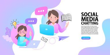 Çizgi filmdeki çocuklar oynuyor. Okula tekrar hoş geldin. Sevimli okul çocukları. Çocuklu düz dizayn modeli. Çevrimiçi eğitim.