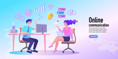 Ev toplantısından online iş. Vector Illustrations düz tasarım konsept video konferansı. EPS10.