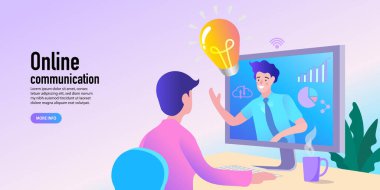 Video konferansındaki insanların akıllı telefondaki görüntüsü. Kadın ve adamın evde müşterilerle görüntülü görüşme yapması. Web sitesi ya da Web Sayfası için Akıllı Telefon ile Sohbet. Vektör