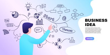 Online pazarlama konferansı. Infographic element simgeleri düz çizgi film konsepti. Pankart ağı için tasarım. vektör illüstrasyonu bilgi sosyal medya işi.