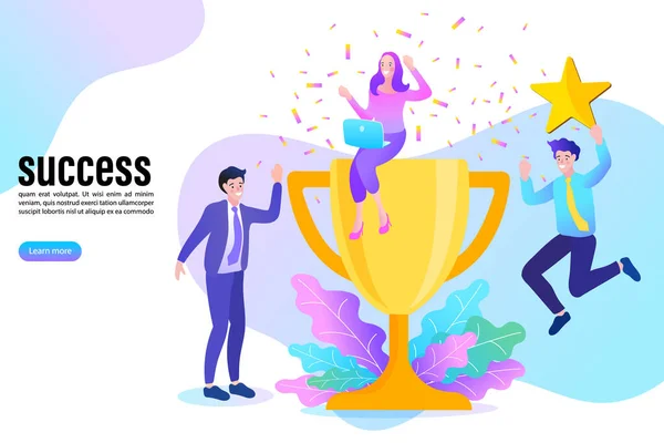 Successful Business People Happy Winning Competition Vector Illustration Flat Style — Stock Vector