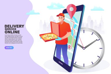 Birçok insan çevrimiçi alışveriş hizmetlerini kullanır. Akıllı telefon pazarlama ve e-ticaret. Vektör illüstrasyonu.