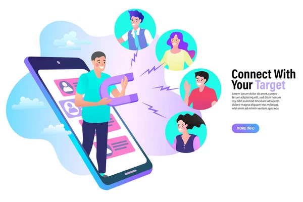 Людина Мобільними Телефонами Концепція Соціального Впливу Зміст Медіа Щоб Захопити — стоковий вектор