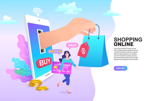 Muitas Pessoas Usam Serviços Compras Online Smartphone Marketing Commerce Ilustração —  Vetores de Stock