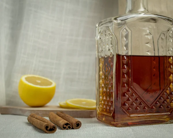 Homemade Whiskey Lemon Cinnamon — Stock Photo, Image