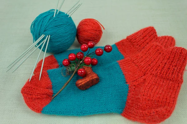 Woolen Knitted Socks Threads Knitting Needles — Stock Photo, Image