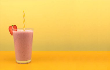 Çilekli ve muzlu meyveli milkshake. Çilekli milkshake, muzlu, elmalı, portakallı. Lezzetli ve soğuk meyve kokteyli.