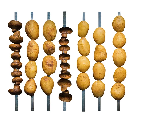 Patatas Horno Champiñones Pinchos Las Patatas Las Setas Plantan Pincho — Foto de Stock