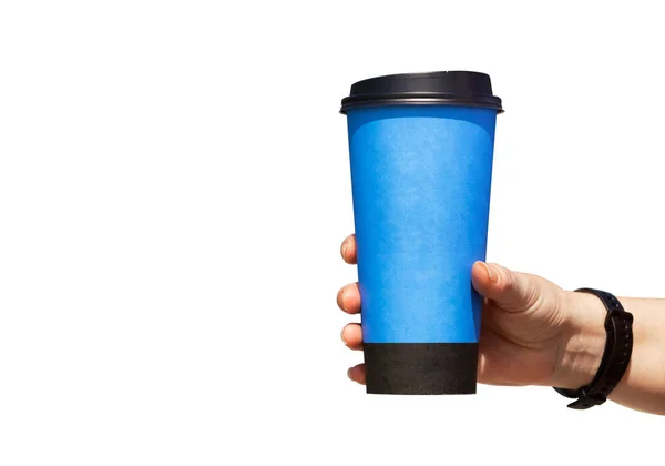 Женская Рука Держит Бумажную Чашку Кофе Изолированном Белом Фоне — стоковое фото