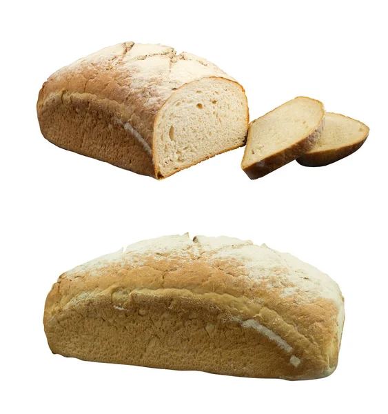 Homemade Freshly Baked White Flour Bread White Isolated Background Homemade — Stock Photo, Image