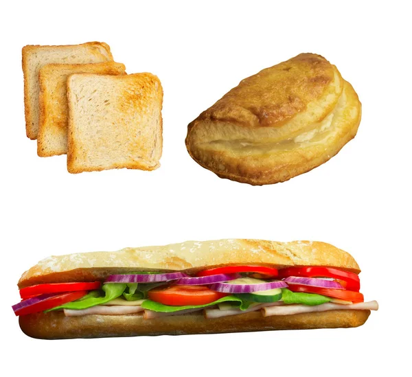 Beyaz Arka Planda Tost Kızarmış Ekmek Ile Sandviç — Stok fotoğraf