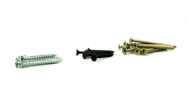 Construction Screws Isolated White Background Black Screws Isolated Screws Row — Stock Photo, Image