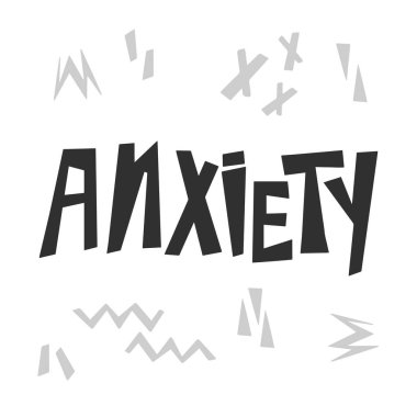 Endişeli el çizimi vektör harfleri. Psikoloji tıbbı el yazması. Panik atak konsepti