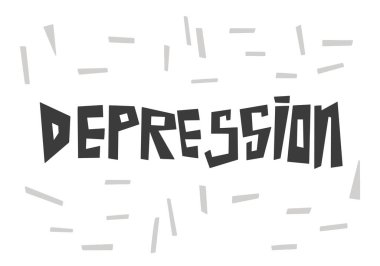 Depresyon psikolojik bozukluğu. Beyaz arkaplanda elementlerle izole edilmiş el yazısı. Tıbbi afiş, poster tipografi tasarımı.