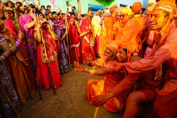 Nandgaon Hindistan Mart 2016 Erkekler Nandgaon Mathura Uttar Pradesh Lath — Stok fotoğraf