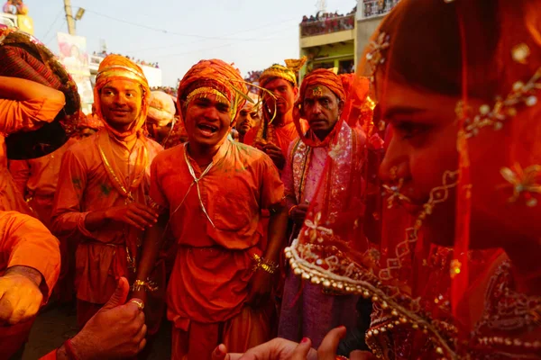 Nandgaon India Maart 2016 Mannen Pesten Vrouwen Als Onderdeel Van — Stockfoto