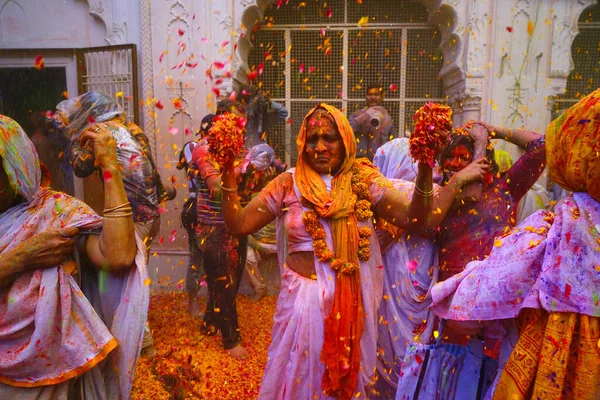 Vrindavan India Marzo 2016 Las Viudas Celebran Festival Holi Festival —  Fotos de Stock