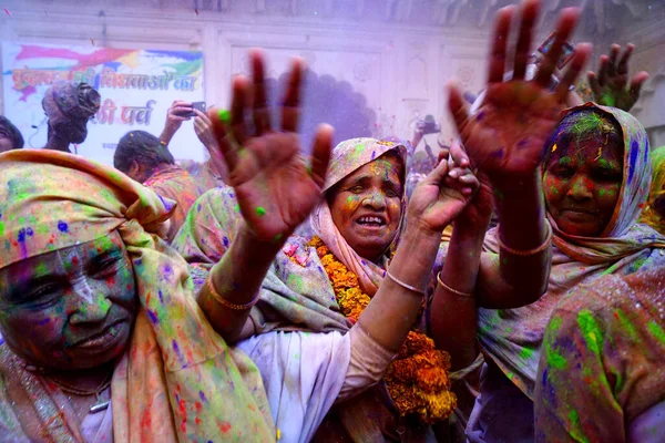 Vrindavan Indien Mars 2016 Änkor Firar Holi Festivalen Färgfestival För — Stockfoto