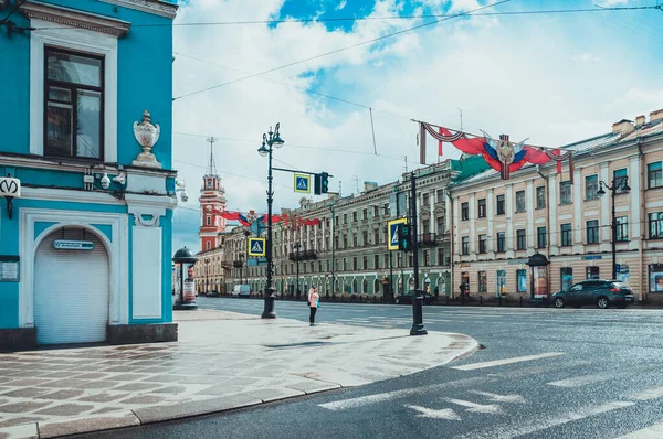 São Petersburgo Rússia Abril 2020 Vazio Nevskiy Prospect Durante Confinamento — Fotografia de Stock
