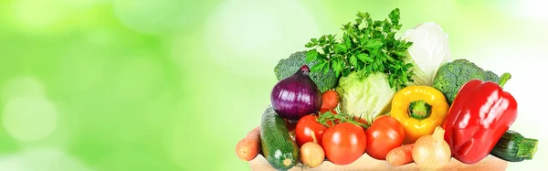 Alimentação Saudável Banner Compras Supermercado Verde Grupo Vegetais Frescos Selecionados — Fotografia de Stock