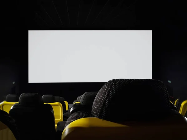 Mock Empty Cinema Hall Blank White Screen Add Advertisement Copy — Stock Photo, Image