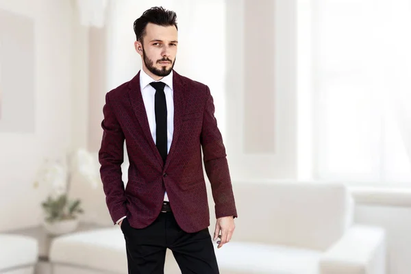 Hübsche Und Elegante Modische Mann Oder Geschäftsmann Posiert Luxuriösen Interieur — Stockfoto
