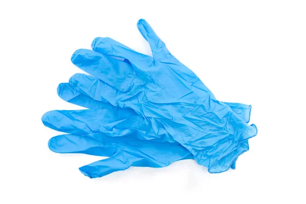 Niebieski Lateks Rękawice Medyczne Laboratoryjne Białym Tle — Zdjęcie stockowe