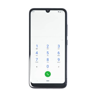 Krakow, Polonya - 16 Ekim 2020: MOTOROLA Moto E6 Plus üzerinde tuşlanan tuşlar beyaz arkaplanda yakın plan