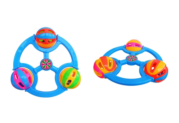 彩色圆形塑料铃铛 球类玩具 白色背景隔离 — 图库照片