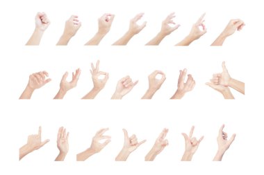 hand collection of asian man  in gestures on white background clipart