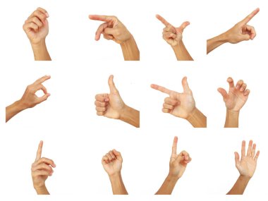 hand collection of asian man  in gestures on white background clipart