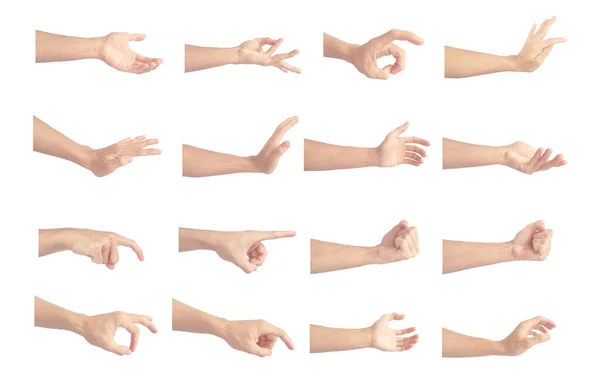 Coleção Mãos Gestos Com Pele Branca Isolada Sobre Fundo Branco — Fotografia de Stock