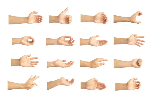 Coleção Mãos Gestos Com Pele Branca Isolada Sobre Fundo Branco — Fotografia de Stock