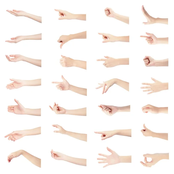 Многократная Коллекция Правой Руки Женщины Жесты Белой Кожи Изолированы Белом — стоковое фото