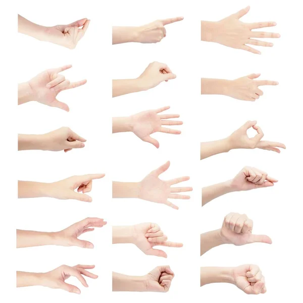 Многократная Коллекция Руки Женщины Вертикальном Жесте Изолированы Белом Фоне — стоковое фото