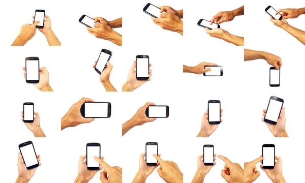 Smartfon Ręku Kolekcja Człowieka — Zdjęcie stockowe