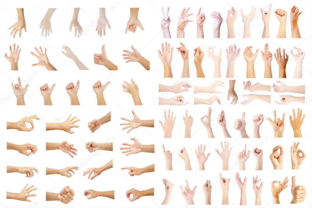 hand collection of asian with hand gestures multiple in many isolated on white background