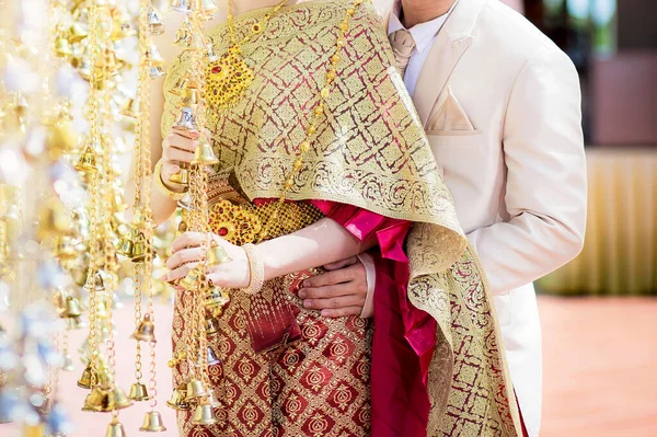 Close Fashion Thai Dress Bride Groom — Stock Photo, Image