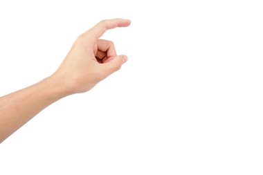 Beyaz arkaplanda beyaz tenli izole edilmiş el hareketleriyle insan eli