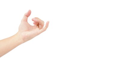 Beyaz arkaplanda beyaz tenli izole edilmiş el hareketleriyle insan eli