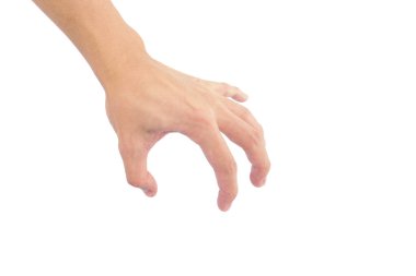Beyaz arkaplanda beyaz tenli izole edilmiş el hareketleriyle insan eli