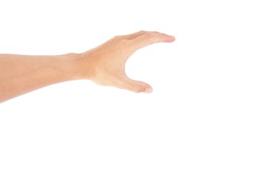 Beyaz arka planda izole edilmiş bir el hareketine uzan.