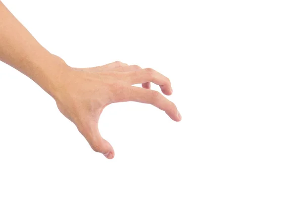 Mão Homem Mostrar Gestos Isolados Sobre Fundo Branco Com Pele — Fotografia de Stock