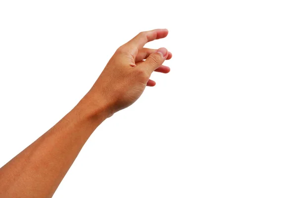 Χέρι Φθάνοντας Αρπάξει Κάτι Λευκό Φόντο — Φωτογραφία Αρχείου