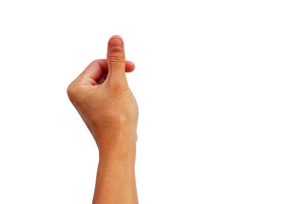 Χειρονομία Του Χεριού Εμφανίζονται Για Χρήση Αντίχειρα Πατήστε Σάρωση Λευκό — Φωτογραφία Αρχείου