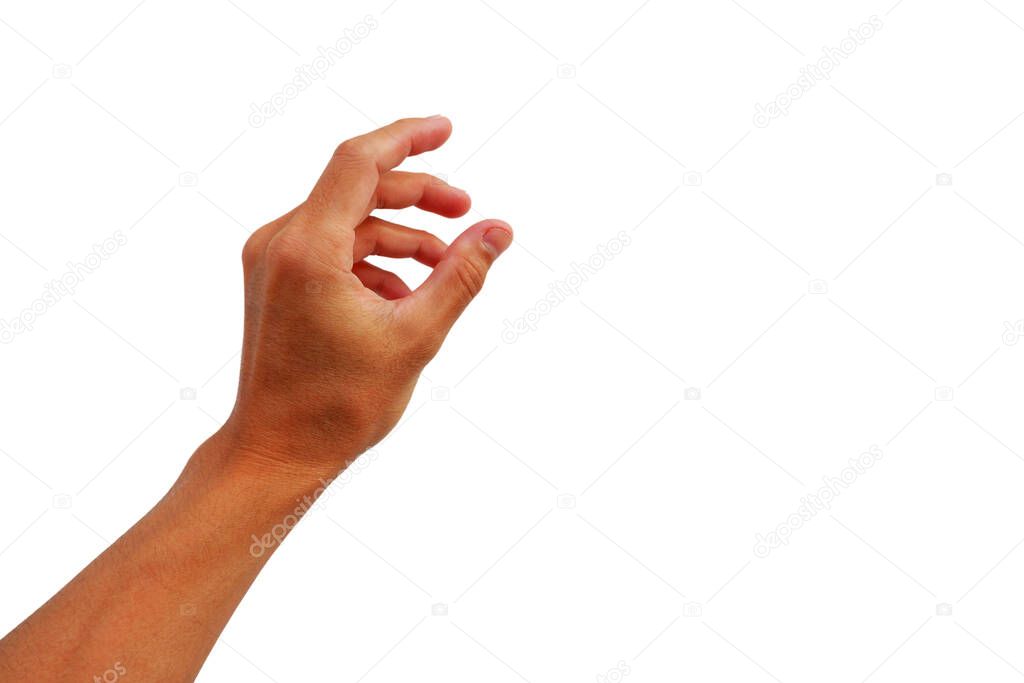 hand reaching up grab something on white background