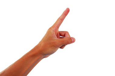 El bir şeye işaret ediyor.