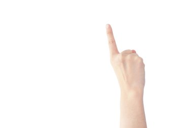 Beyaz arka planda el kol hareketleri yapan bir kadın.