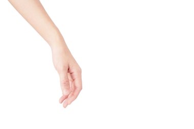 Kadın elinin hareketi beyaz arka planda izole edilmiş bir güç değildir.