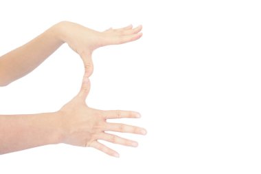 her iki elin birleşiminin jesti beyaz arkaplanda izole